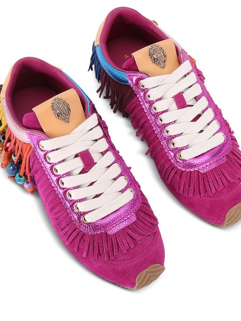 Kurt Geiger Fuchsia Fringe Beaded Lace-Up Sneakers